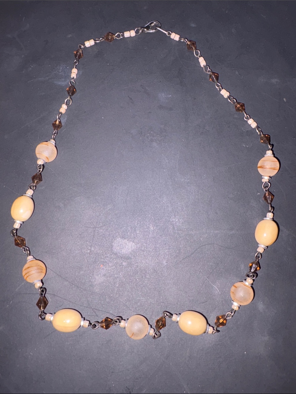 Handcrafted Vintage natural tones of Beige,Cream and Brown Beaded Necklace -GUC